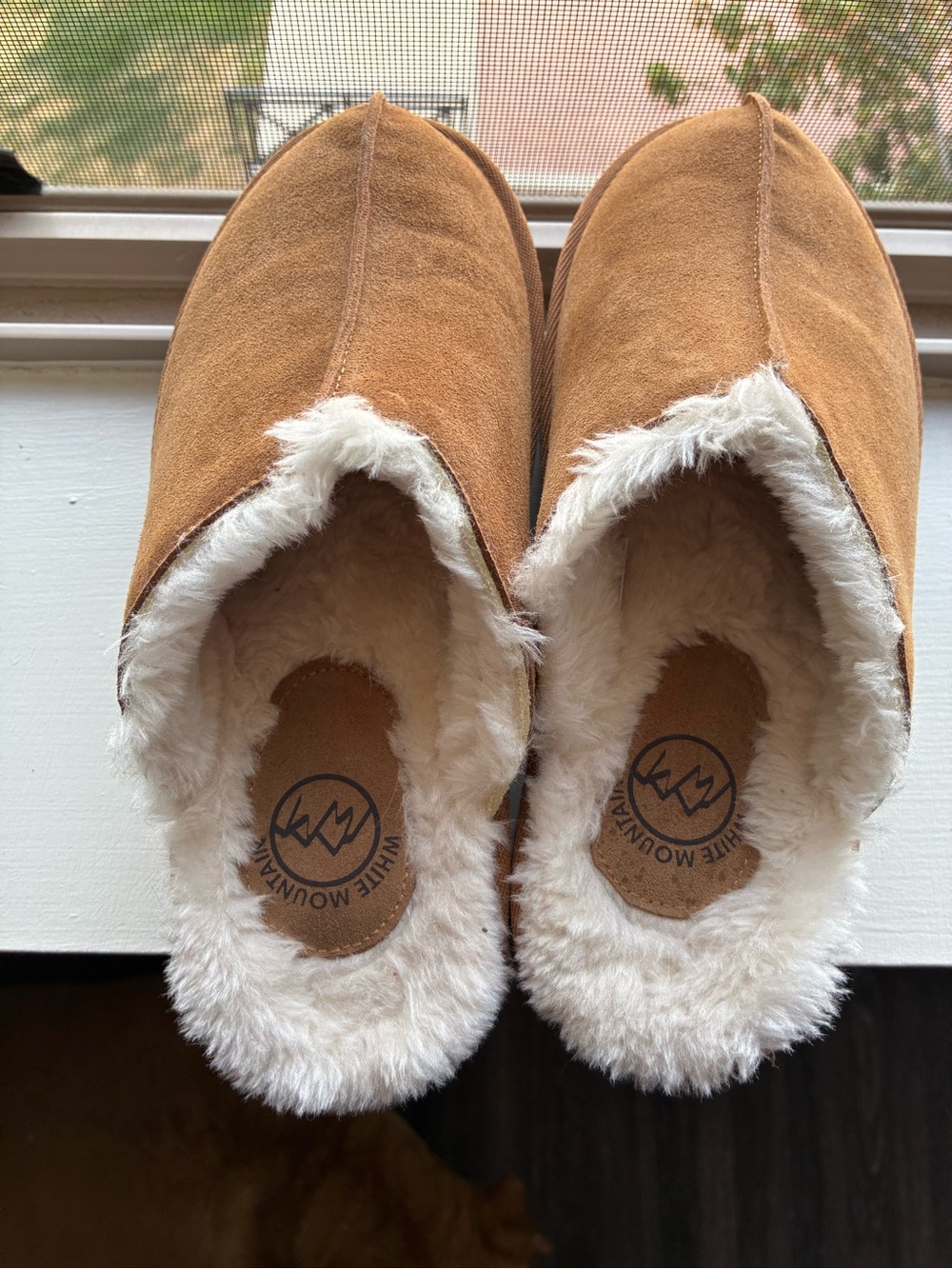 White Mountain Women's Tan Faux-Suede Slip-On Slippers with Cream Plush Lining